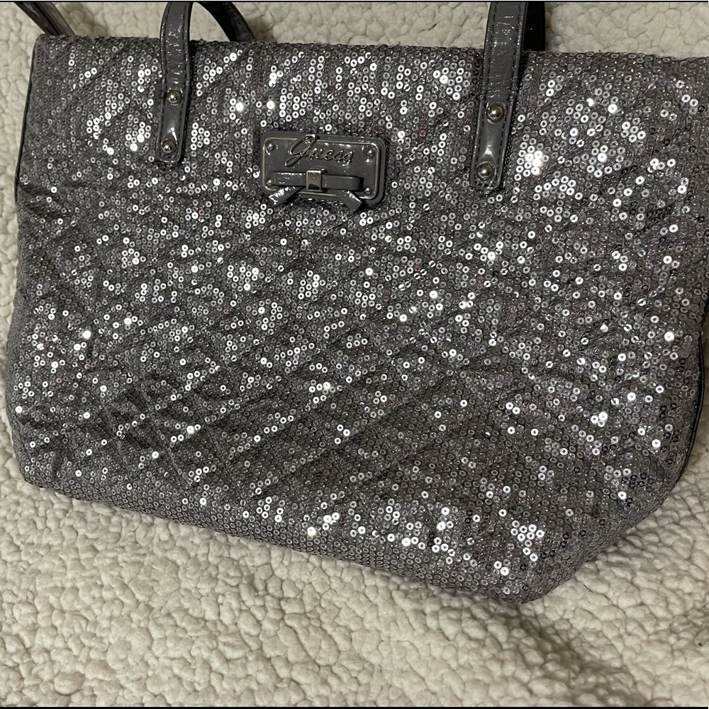 Silver sequin Guess purse